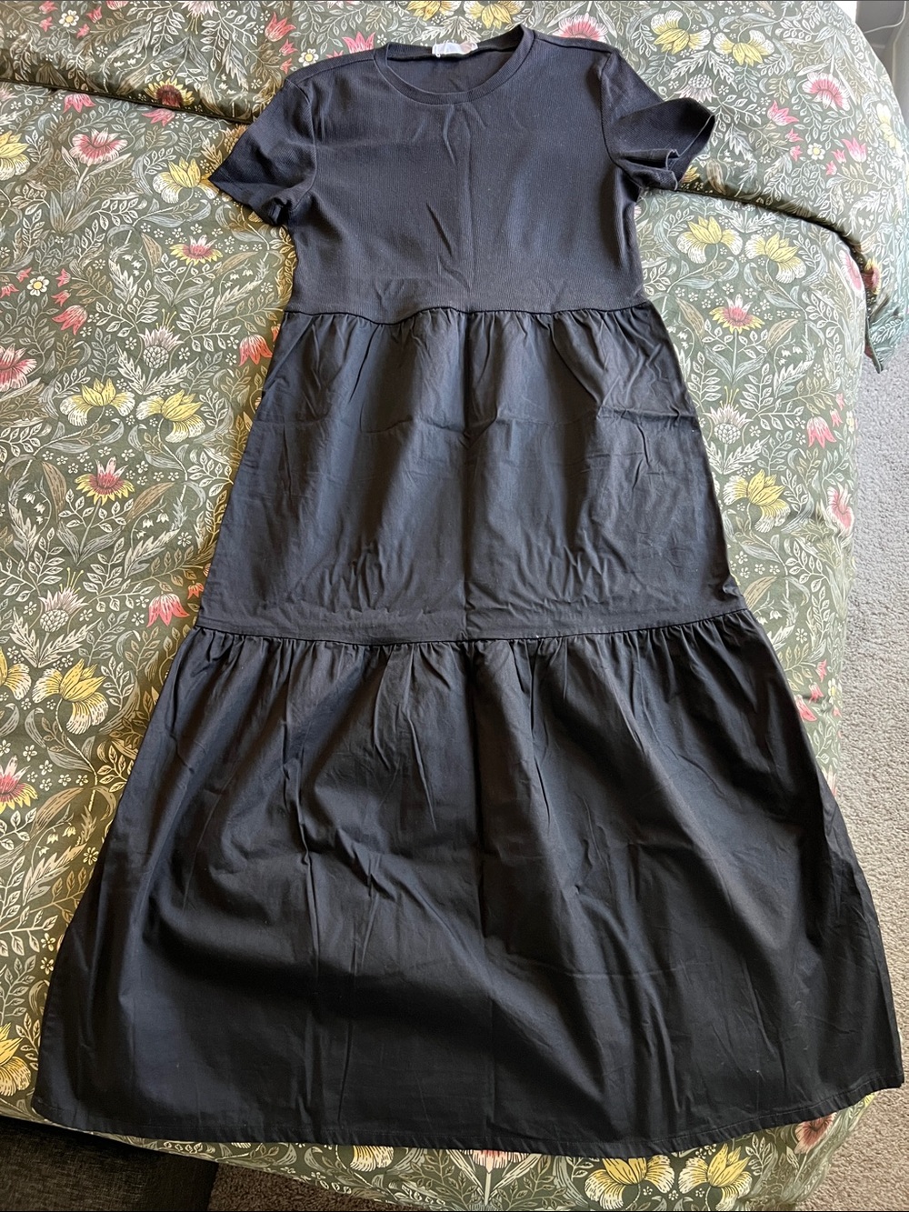 Mango Black Tiered Short-Sleeve Maxi Dress